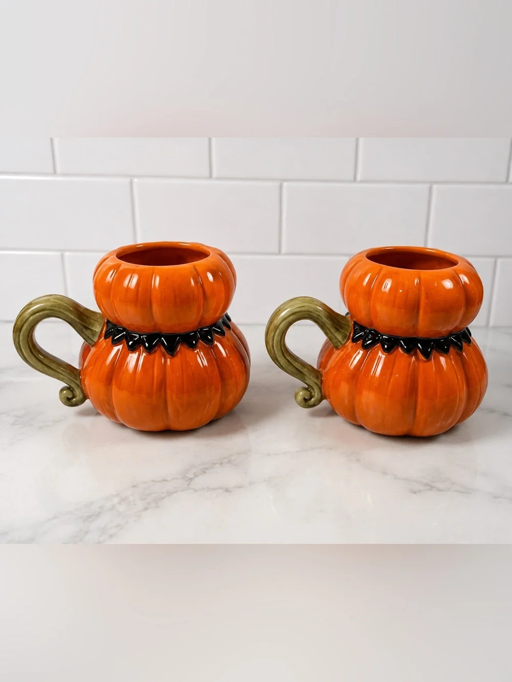 NWT Johanna Parker Ceramic Pumpkin Halloween Mug Set of 2